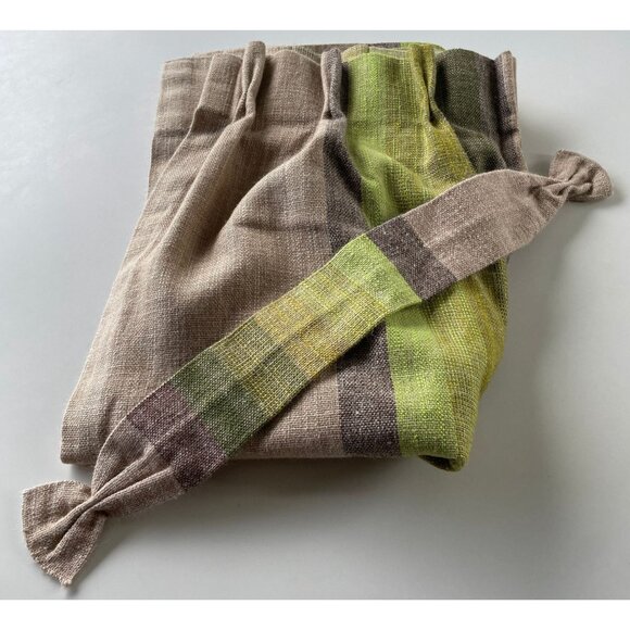 Vintage 70s curtain, oatmeal green ombre, woven single pleated panel & tie back - Picture 10 of 10